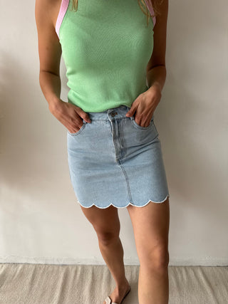 blue denim skirt