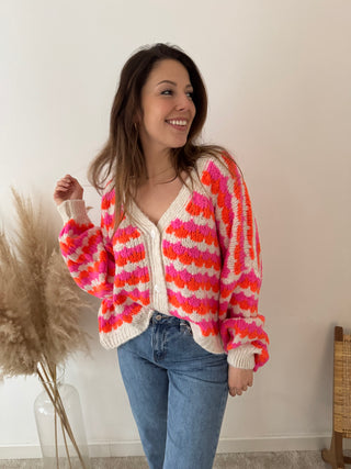 Fuchsia orange button knit