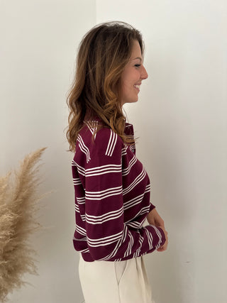 Burgundy beige striped polo