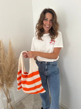 Beige orange crochet bag