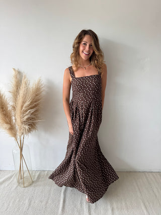 Brown polka maxi dress