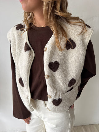 Brown hearts beige teddy vest