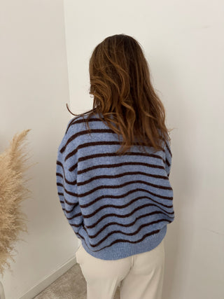 Blue coffee striped button knit