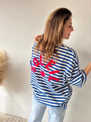 Blue striped soleil top