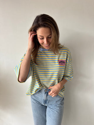 Blue yellow striped amour t-shirt