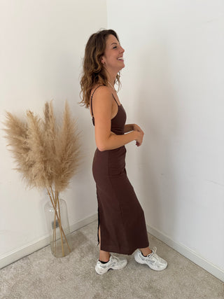 Cut out linen brown dress