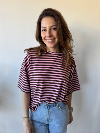 Pink brown striped t-shirt