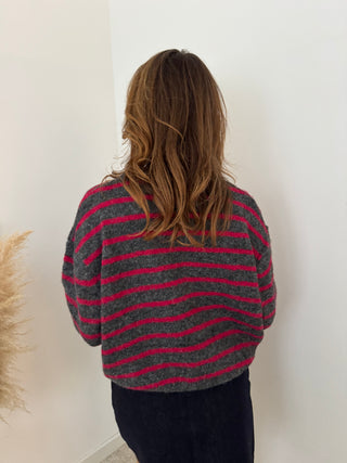 Fuchsia stripes grey knit