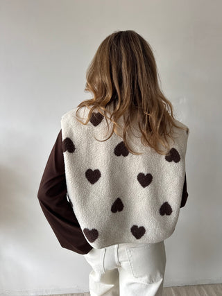 Brown hearts beige teddy vest