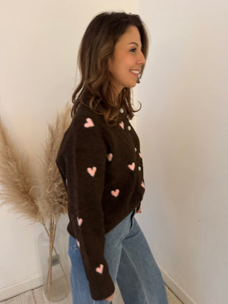 Pink hearts brown knit