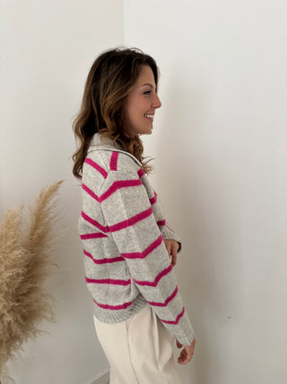 Pink grey striped knit