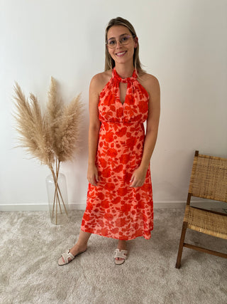 Orange flowers halter dress