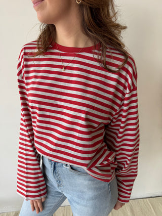 Red grey striped t-shirt