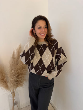Beige brown argyle sweater