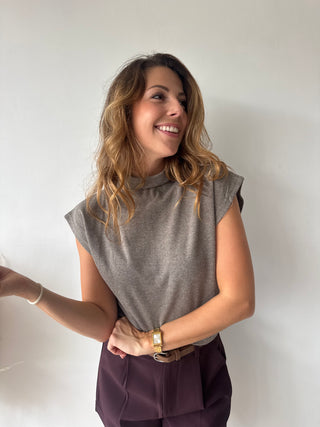 Soft taupe turtleneck top