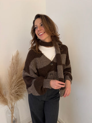 Brown striped button scarf knit