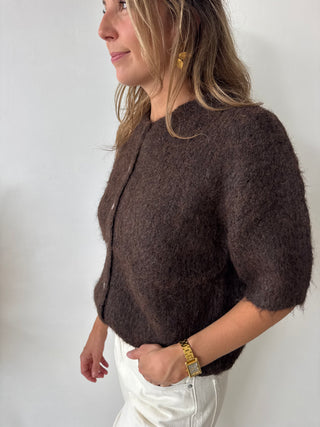 Brown short sleeves button knit