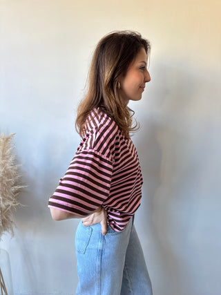 Pink brown striped t-shirt