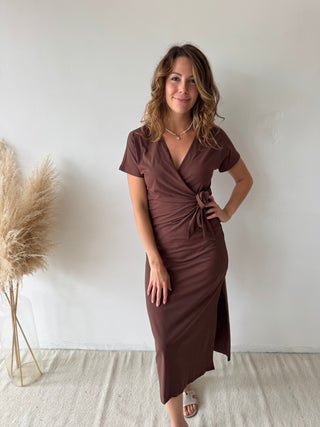 Brown knot split dress