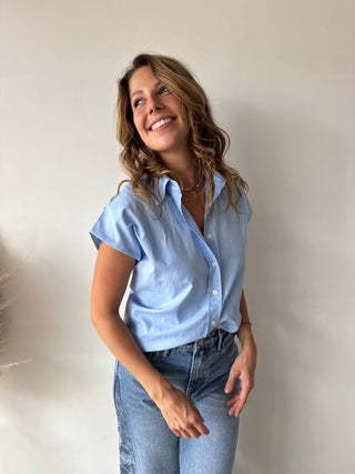 Blue sleeveless shirt