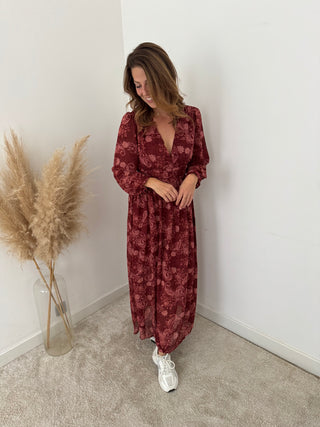 Burgundy flowered maxi dress