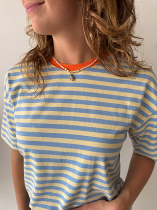 Orange detail blue t-shirt