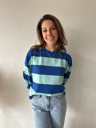 Blue turqoise striped top