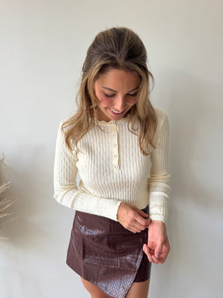 Soft beige ribbed knit top
