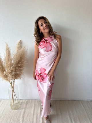 Fuchsia flowers pink dress