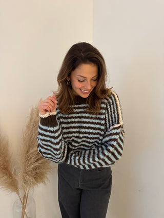 Brown blue striped soft knit