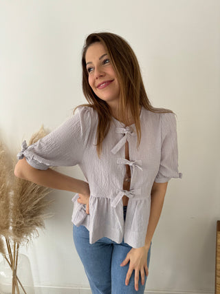 Bow vichy lila blouse