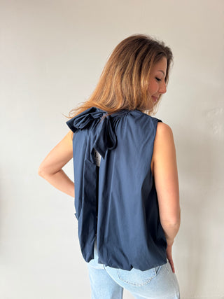 Open back navy bow top