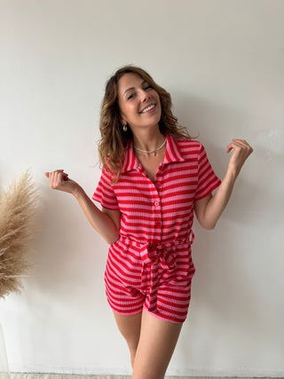 Fuchsia striped playsuit