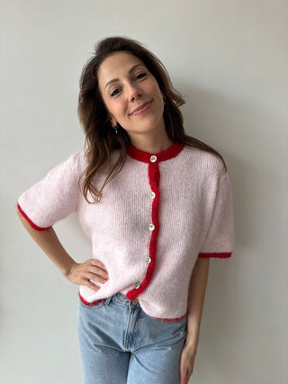 Red pink button knit
