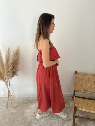 Rust strapless tetra dress