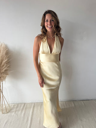 Peach satin maxi dress