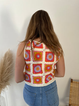 Colorful flowered crochet top