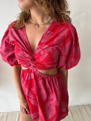 Pink red cut out dress