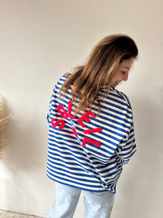 Blue striped soleil top