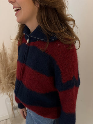 Red bue soft zipper knit