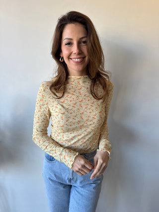 Yellow flowered long sleeve top