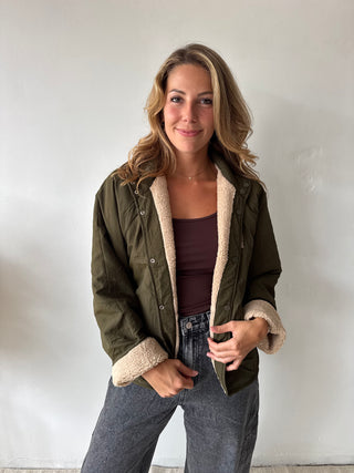 Kaki detail beige reversible jacket