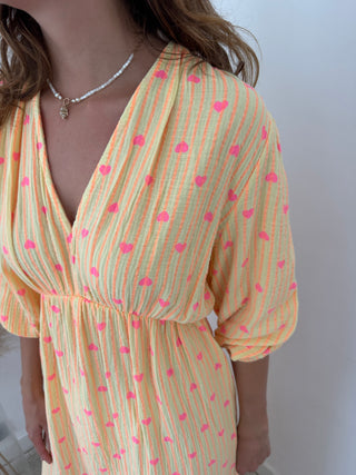 Pink hearts yellow dress