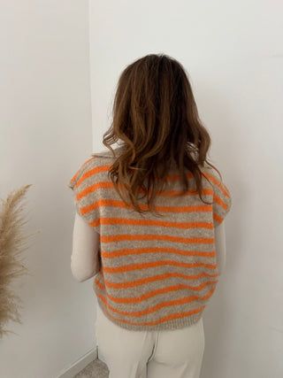 Orange striped sleeveless knit
