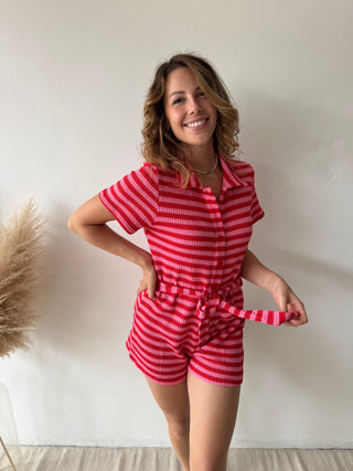 Fuchsia striped playsuit
