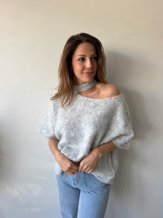 Grey open shoulder soft knit