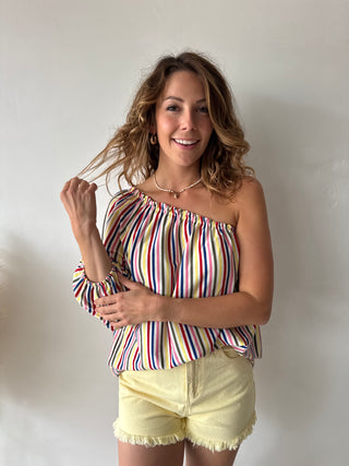 Colorful one shoulder top