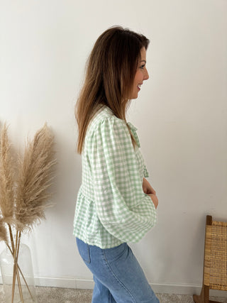 Mint vichy bow blouse