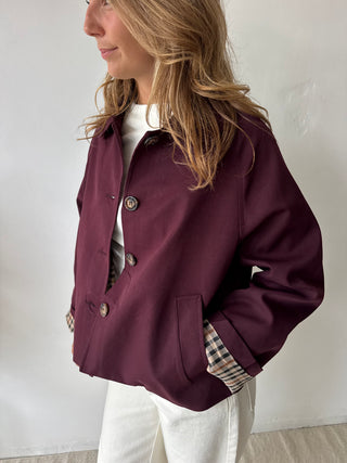 Burgundy checked trench jacket