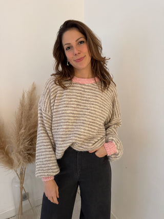 Light pink taupe striped knit